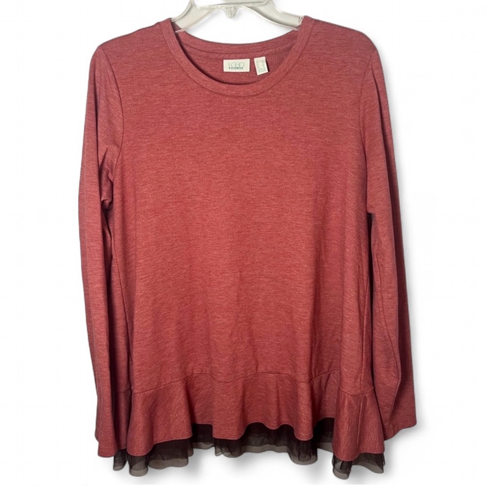 LOGO Lounge by Lori Goldstein Red Tulle Layered Sweatshirt Top Whimsical Size L